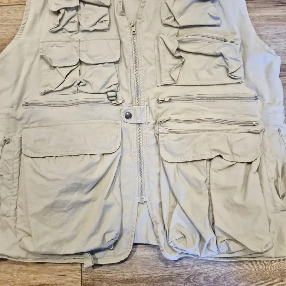 AGFA Eldeco Corporate Wear Utility Fishing Safari Vest Tan Multi Pocket Zip Mens